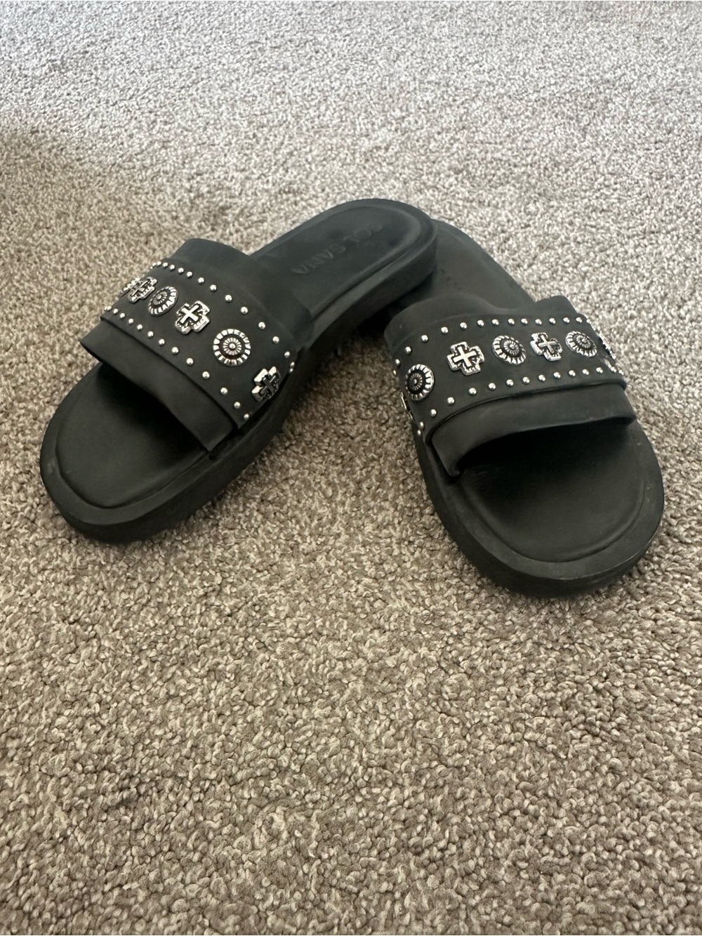 Sol Sana Black Studded Slide Sandals